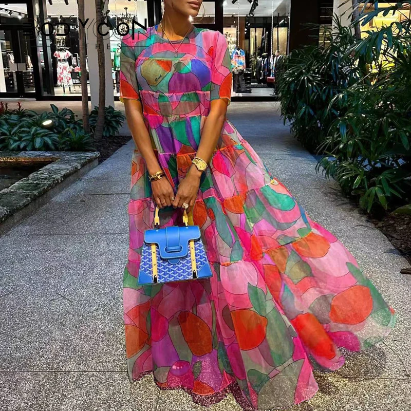 Vintage Fashion Pattern Print Sheer Mesh Dress Women Spring Crew Neck Pleated Maxi Dress Summer Short Sleeve Boho Party Dresses
Vintage Fashion Pattern Print Sheer Mesh Dress Women Spring Crew Neck Pleated Maxi Dress Summer Short Sleeve Boho Party Dresses