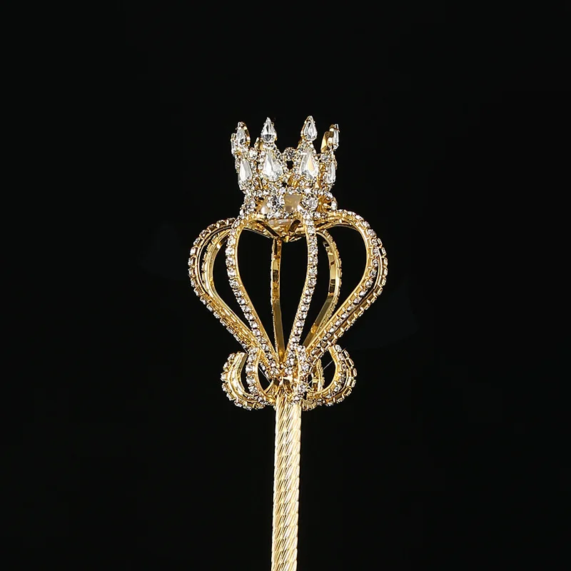 

Party Hollow Out Water Drop Scepter King Men Diamond Magic Wand Crown Gold Silver Cetro for Women