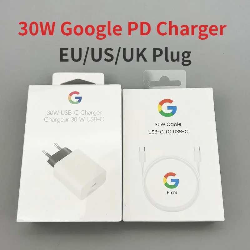 

30W For Google Fast Charger EU US UK Quick Charge Travel Adapter Usb C To Type C Cable For Google Pixel 7 6 5 Pro 6A 5A 4A 3A XL