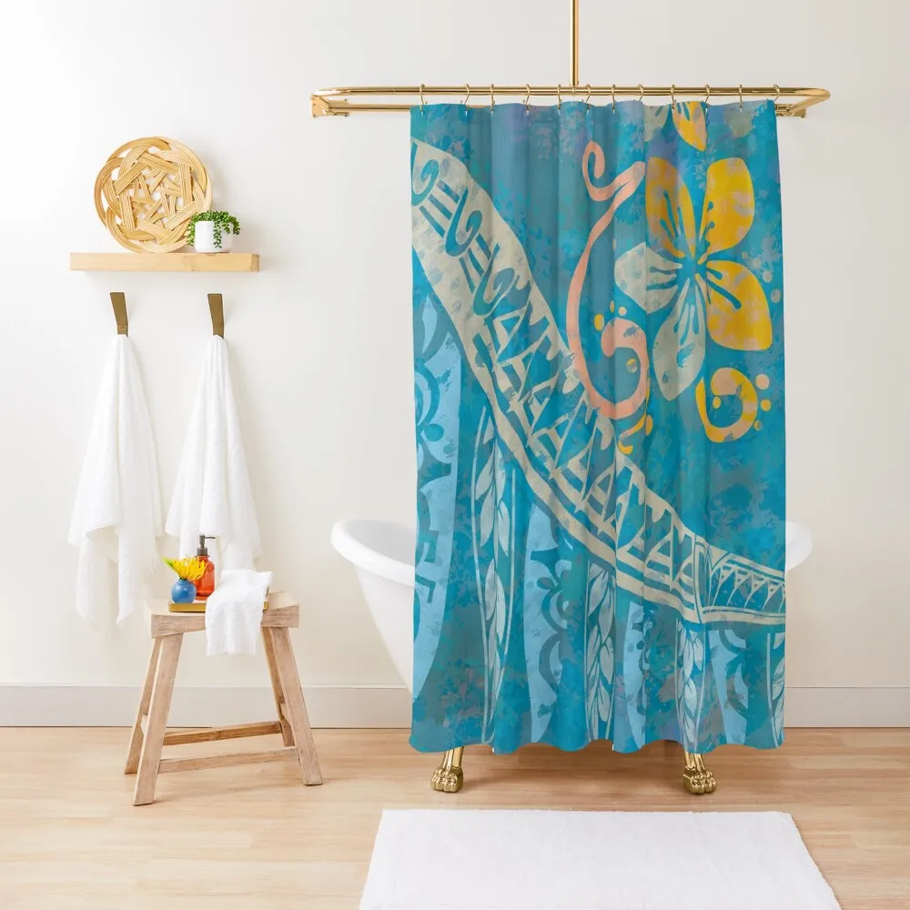 

Hawaiian - Samoan - Polynesian Ocean Splash Tribal Threads Shower Curtain For Bathroom Luxury Bathroom Curtain