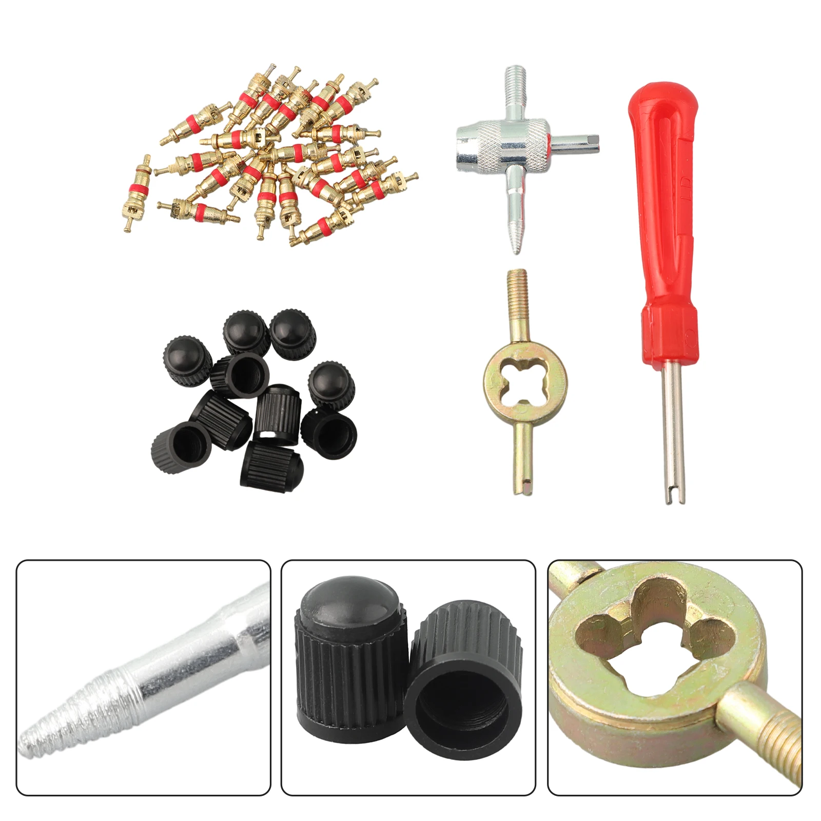 

33PCS Car Tire Repair Install Tools Car Bicycle Slotted Handle Tire Valve Stem Core Remover Screwdriver Universal Repair Tools