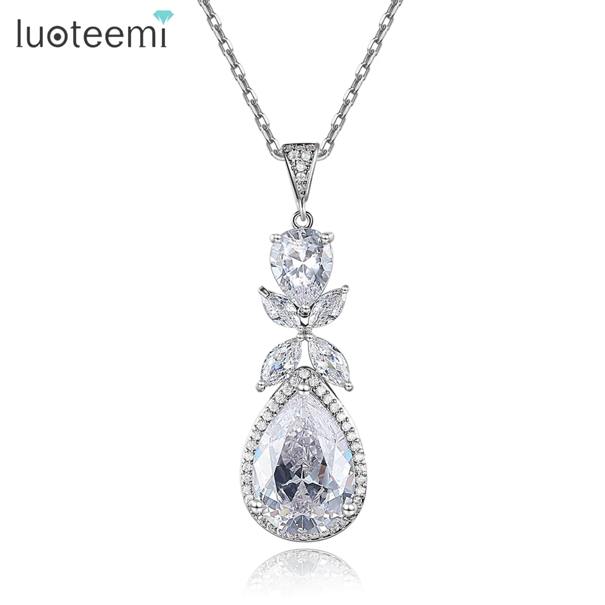 

LUOTEEMI Gorgeous Long Waterdrop CZ Necklace for Women Silver Color High Quality Shinning Cubic Zirconia Jewelry Christmas Gifts