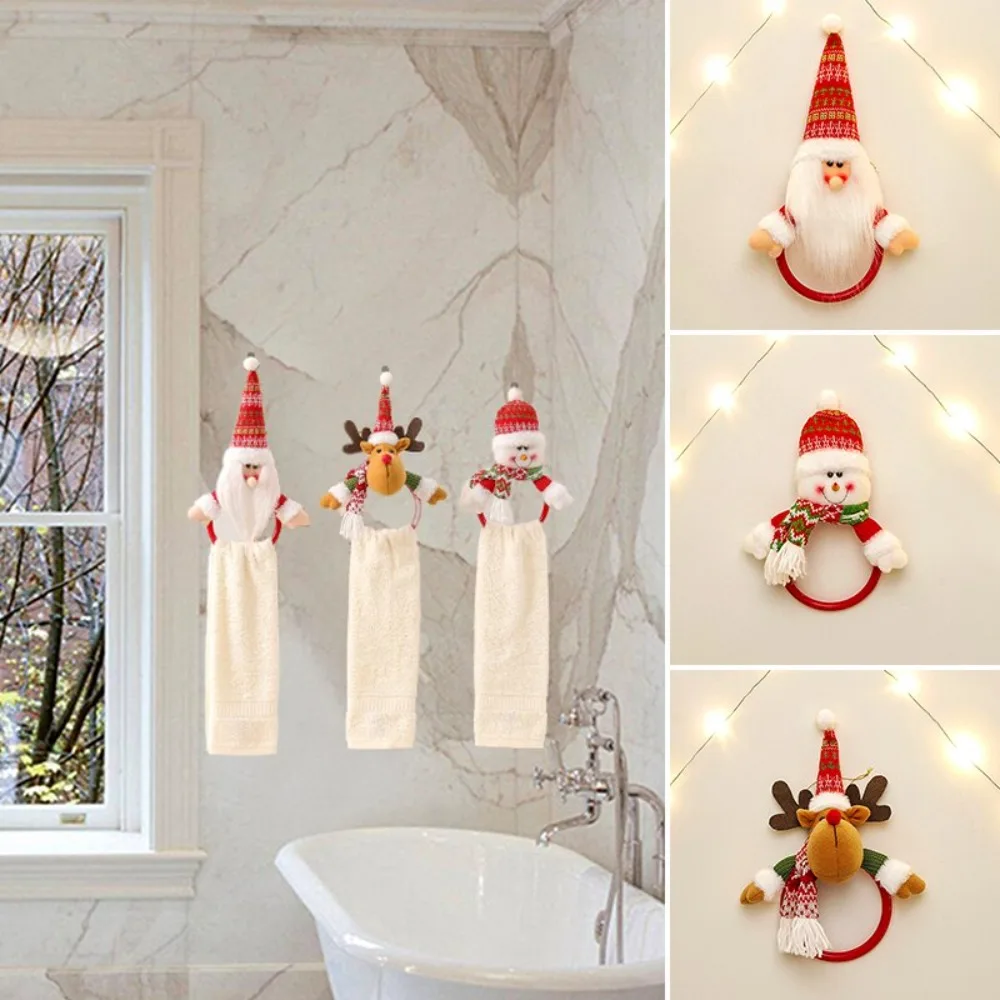 

Snowmen Christmas Towel Pendant New Elk Decorations Pendants Towel Hanging Ring DIY Handmade Santa Claus Racks Holder Kitchen