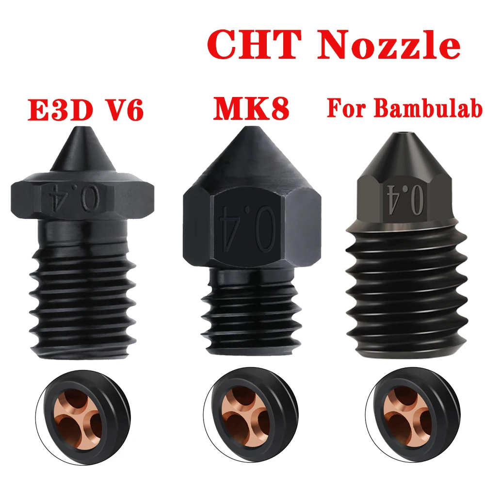 Upgraded CHT Nozzle V6 Nozzle MK8 Nozzle Hardend Steel E3D v6 Clone CHT High Flow For Bambu lab x1c bambulab Hotend 3D printer
Upgraded CHT Nozzle V6 Nozzle MK8 Nozzle Hardend Steel E3D v6 Clone CHT High Flow For Bambu lab x1c bambulab Hotend 3D printer