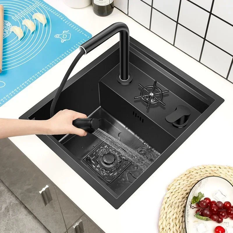 

304 Stainless Steel Invisible Kitchen Sink Small Single Sink Bar Counter Mini Washbasin With Cover FaucetSinks Sashbasins Hidden