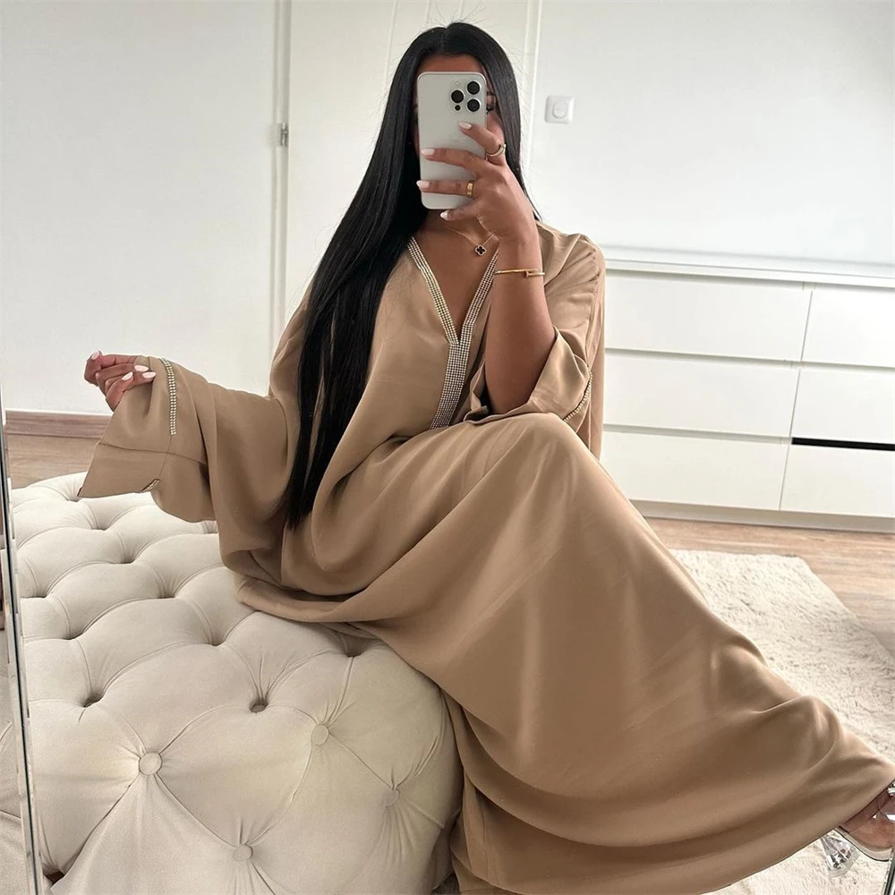 

Morocco Kaftan Diamonds Abaya Women Batwing Sleeve Muslim Dress Dubai Eid Ramadan Islamic Jalabiya Robe African Dresses Gown New