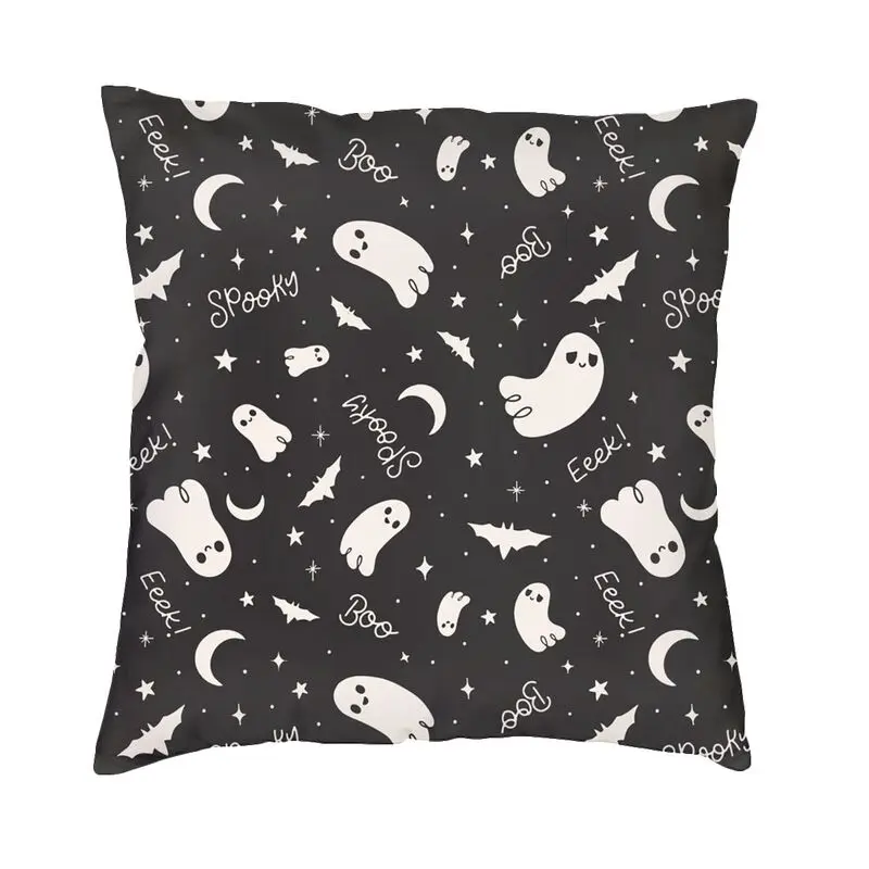 

Spooky Cute Ghost Halloween Cushion Cover 40x40cm Polyester Goth Occult Witch Bats Pillow Case for Sofa Car Square Pillowcase