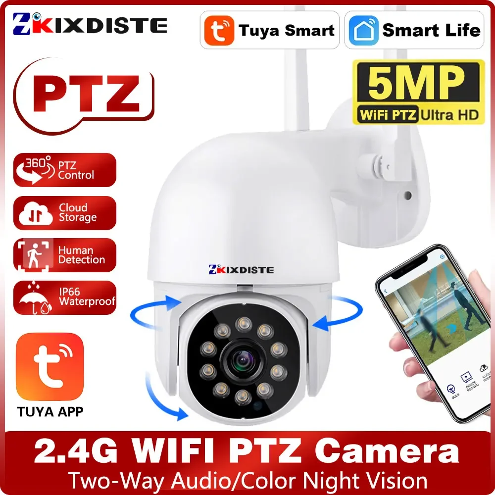 

5MP HD Tuya PTZ IP Camera Wireless Human Auto Tracking Cctv Security Surveillance Smart Cloud Color Night Vision Wifi Home Cam