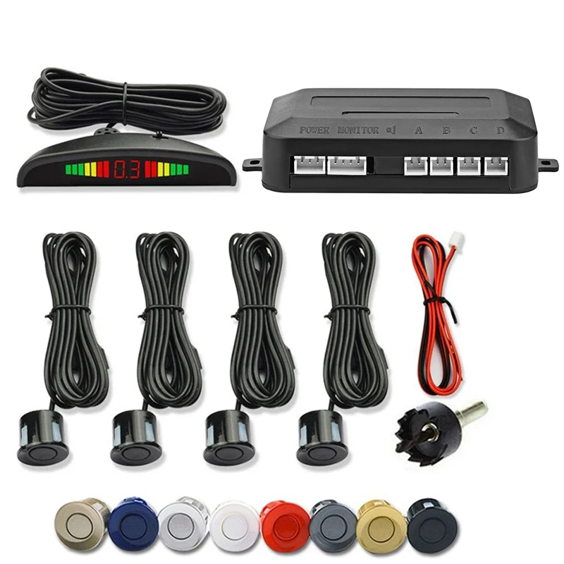 

12V 22mm Car Parking Sensor Kit Universal 4 Sensors Buzzer Reverse Backup Radar Sound Alert Indicator Probe System