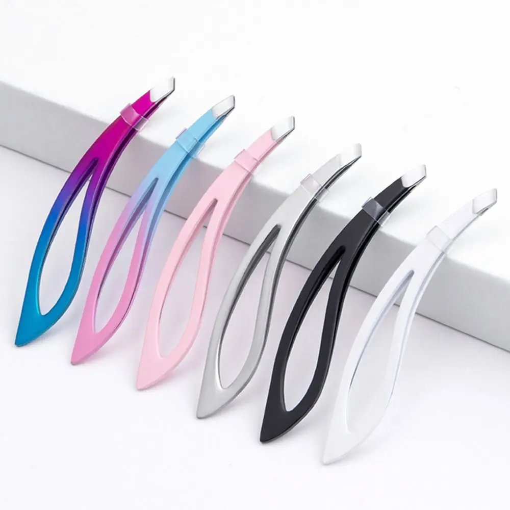 

Curve Handle Flat Oblique Mouth Eyebrow Tweezer Stainless Steel Straight Hair Removal Pliers Beauty Fine Hairs Puller