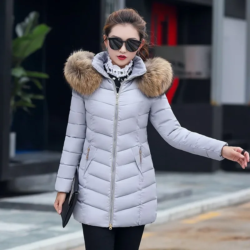 

Женский пуховик из хлопка, зимняя женская длинная приталенная куртка на молнии в Корейском стиле, парка с большим меховым воротником и капюшоном, Женская куртка 2020