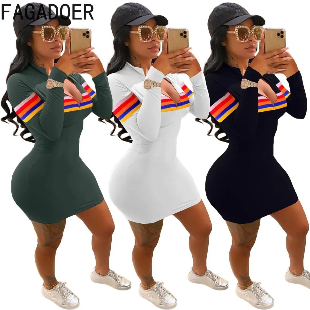 FAGADOER Fashion Street Patchwork Bodycon Dresses Women Zipper Design Long Sleeve Mini Dress Spring Female Clothes Vestidos 2022
FAGADOER Fashion Street Patchwork Bodycon Dresses Women Zipper Design Long Sleeve Mini Dress Spring Female Clothes Vestidos 2022