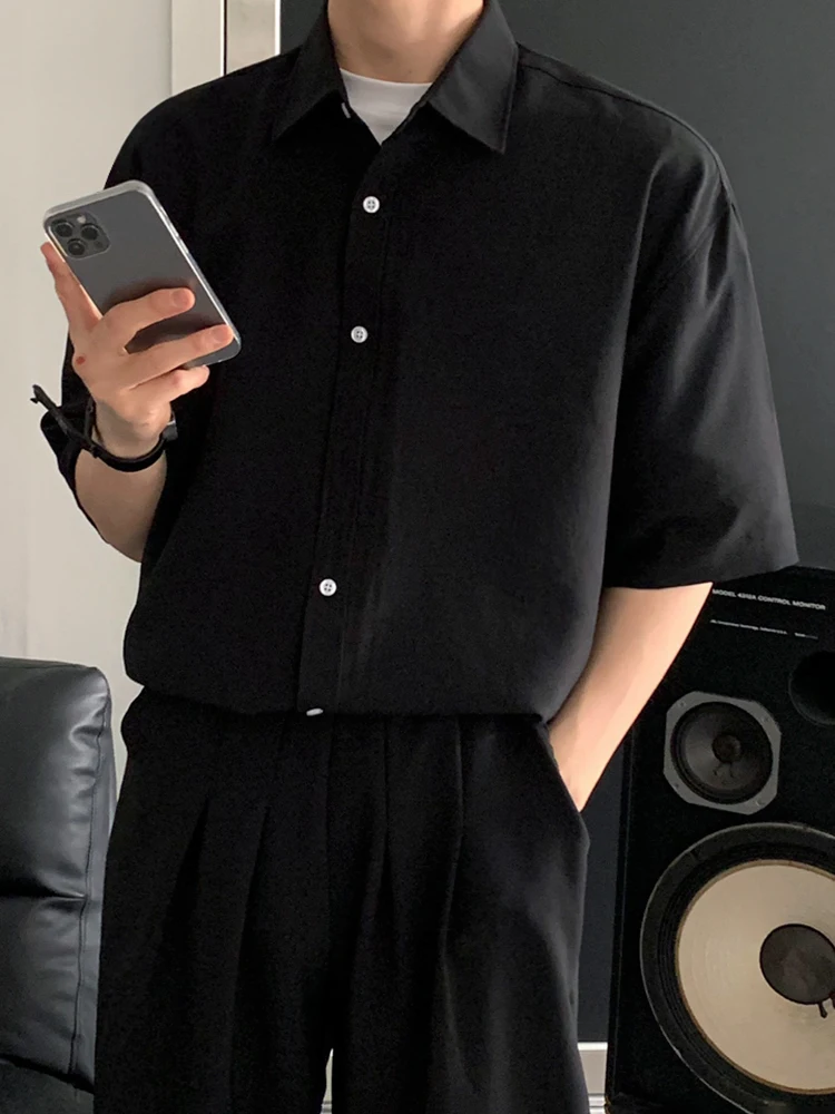 

Рубашка SYUHGFA мужская с коротким рукавом, однобортная блуза в Корейском стиле, деловой Повседневный Топ с лацканами, однотонная, лето 2024