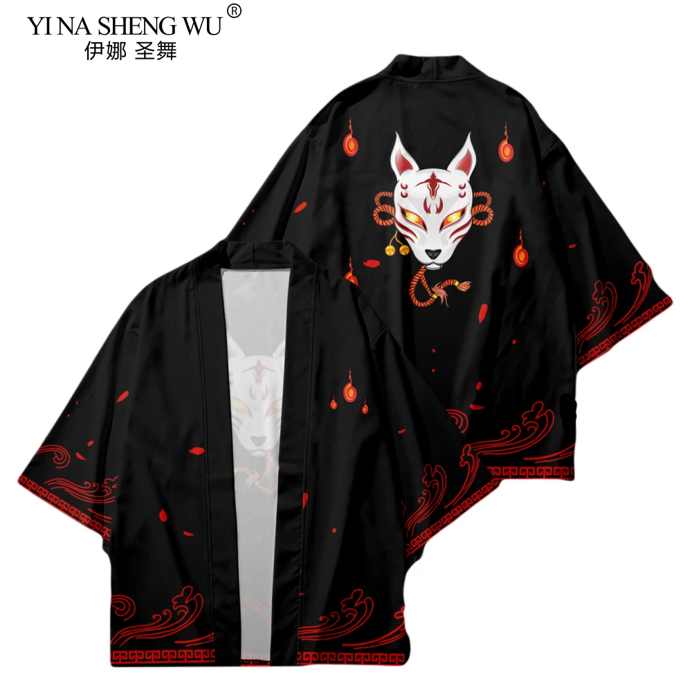 

Japanese Streetwear Anime Fox Print Oversized Cardigan Men Women Harajuku Haori Kimono Cosplay Top Vintage Style Shirts Yukata