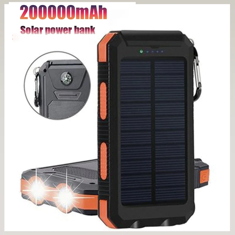 

200000mAh Solar Power Bank Outdoor Camping Large Capacity Backup Power Portable Compass Power Supply Fast Charging Brand New
