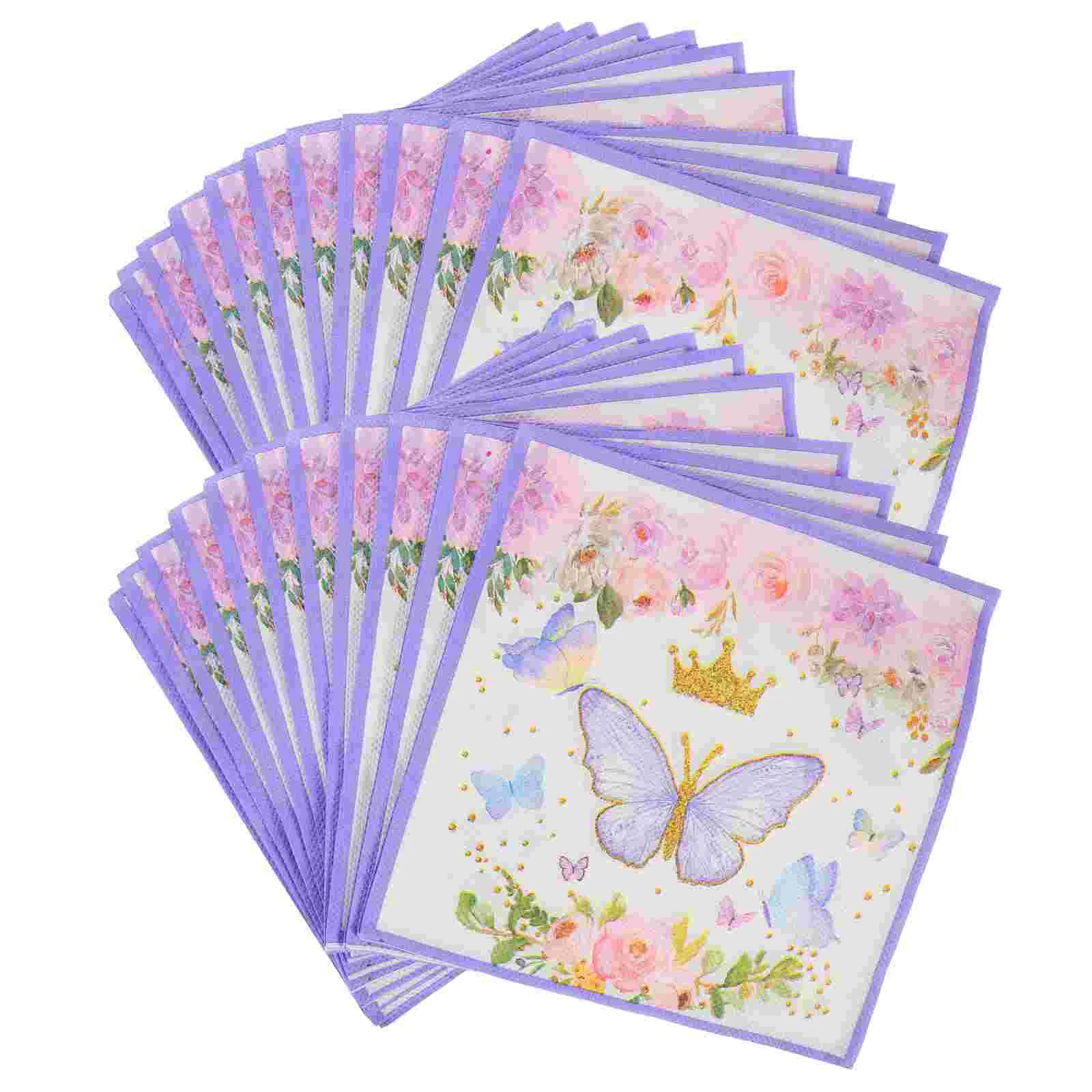 

100 Pcs Paper Napkin Towels Disposable Napkins Tissue Party Supplies Butterflies Printing Decorative Household Table