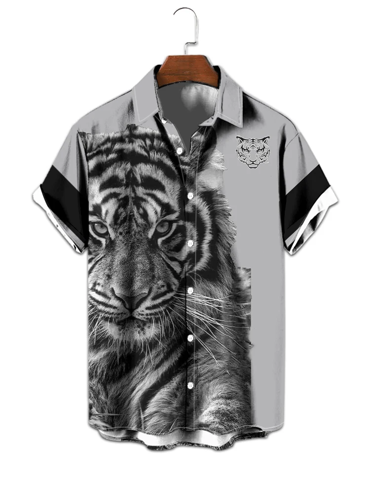 European and American casual loose men's lapel short-sleeved shirt fierce tiger 3D digital printing large size men's shirt
European and American casual loose men's lapel short-sleeved shirt fierce tiger 3D digital printing large size men's shirt