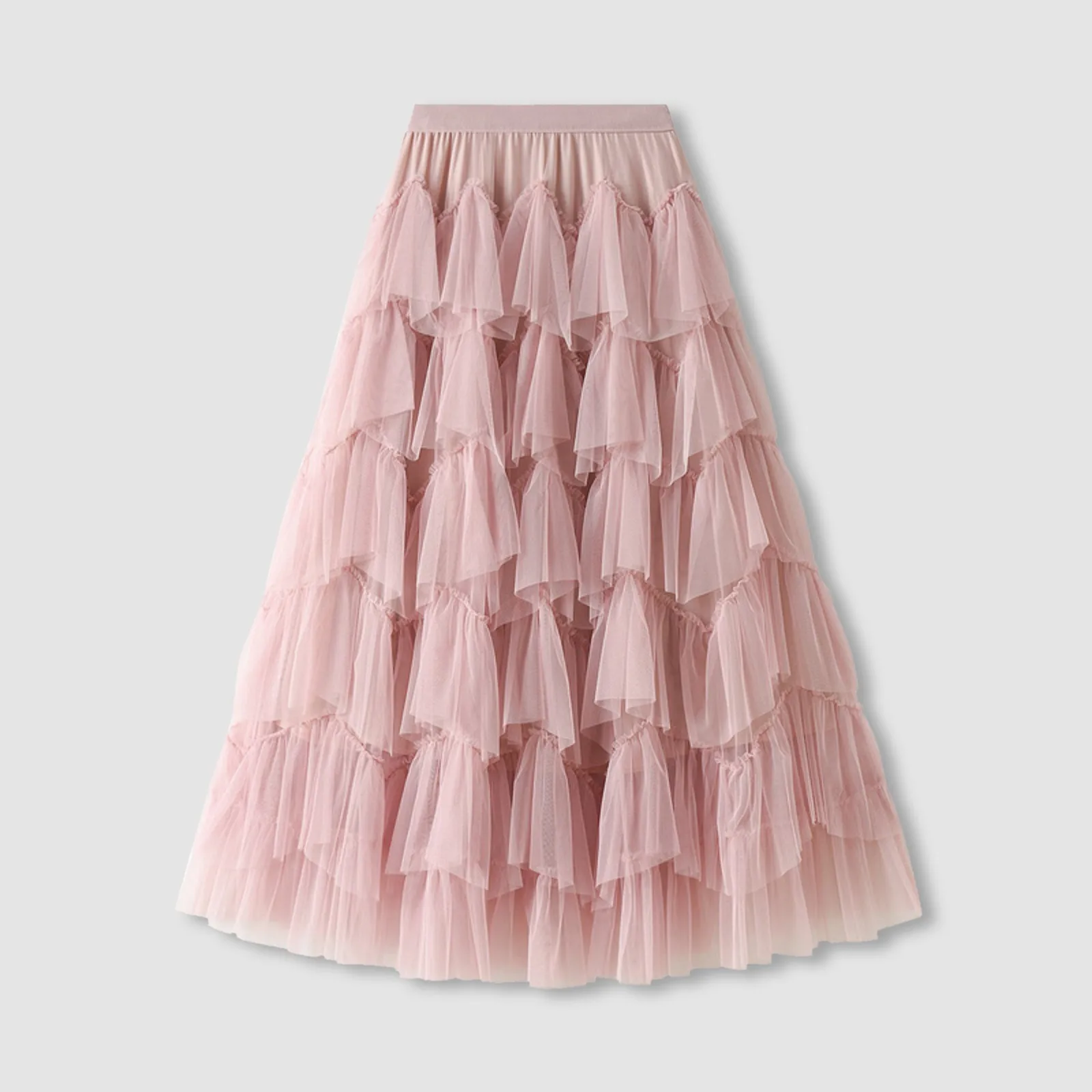 

Women Tulle Skirt Fashion A Line Pleated Skirt Long Tutu Skirt Ruffle Mesh Vintage Calf Length Chiffon High Waist Bubble Skirt