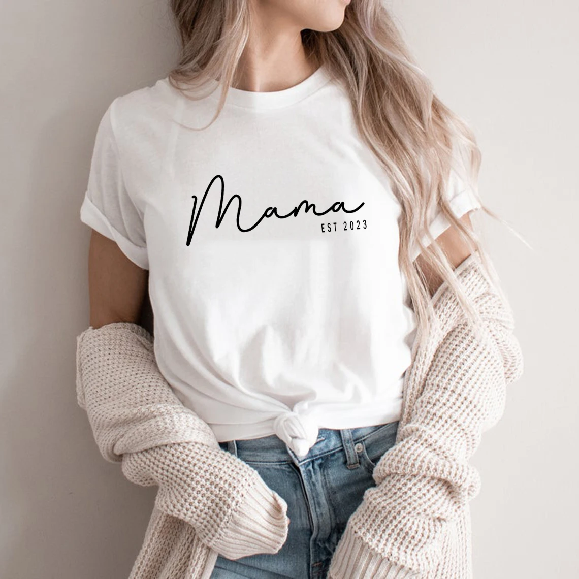 

Mama Est 2023 T-shirt Mothers Day Gift Women Graphic T Shirts Short Sleeve Tshirt New Mom Gift Casual Tops Woman Clothing