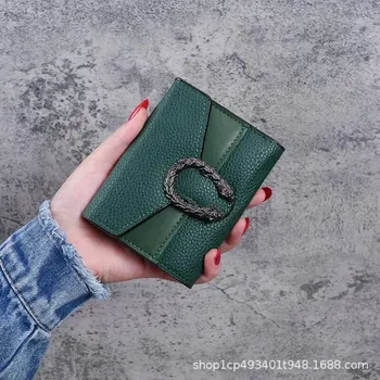 여성용 미니 3 단 접이식 지갑, 컴팩트 다기능 카드홀더 동전 지갑, 작은 머니 클립 상품 이미지