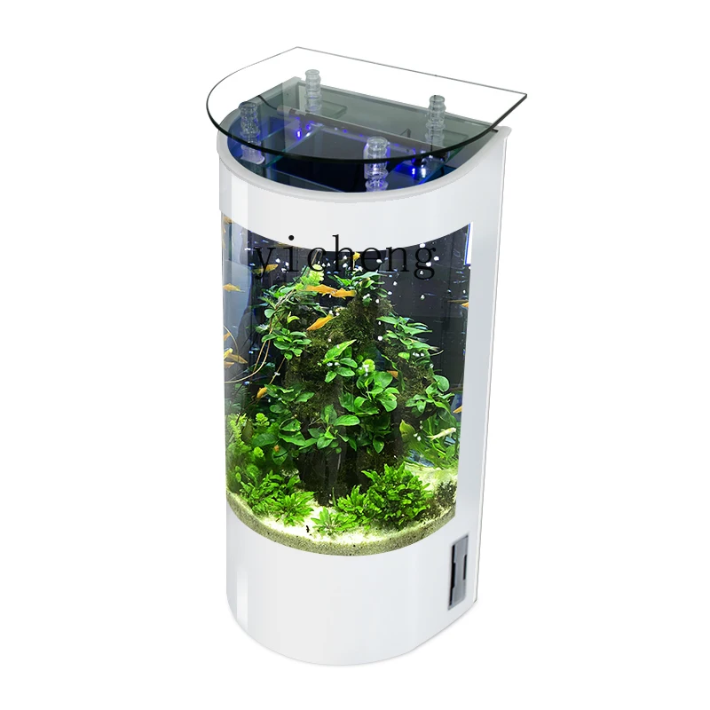 

Zf New Fish Tank Living Room Small Change Water Floor Household Semicircle Glass Ecological Goldfish