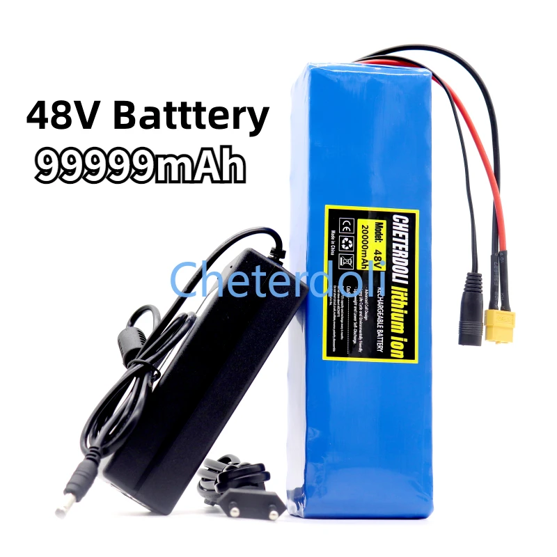 

48V 99999mAh 1000w 13S3P XT60 48V Lithium Battery Pack 99AH for 54.6v E-bike Electric Bicycle Scooter with BMS+ Charger