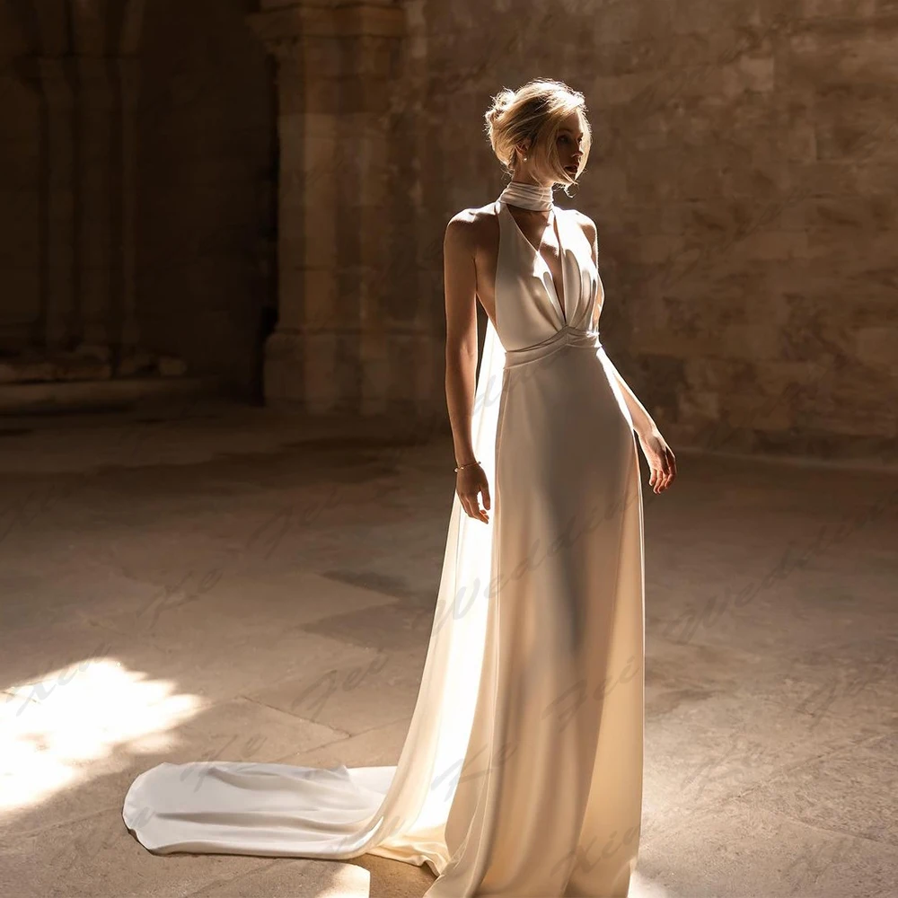 Женское атласное платье Русалка с открытой спиной, облегающее простое изысканное платье невесты без рукавов с открытыми плечами, модель 2024 
Женское атласное платье Русалка с открытой спиной, облегающее простое изысканное платье невесты без рукавов с открытыми плечами, модель 2024