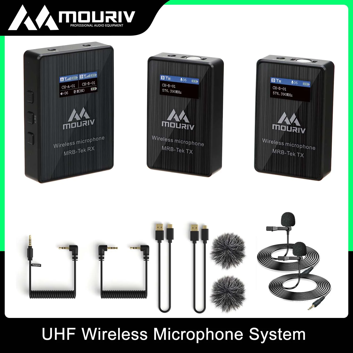 

MOURIV MRB-Tek UHF Wireless Microphone System for to DSLRs, Mirrorless and video Cameras, Smartphones, Tablets, Computers