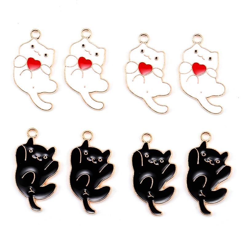 

15Pcs 28*15MM Cute Black White Love Enamel Cat Pendant Charm For Jewelry Making Necklace Earrings Bracelet DIY Handmade Finding
