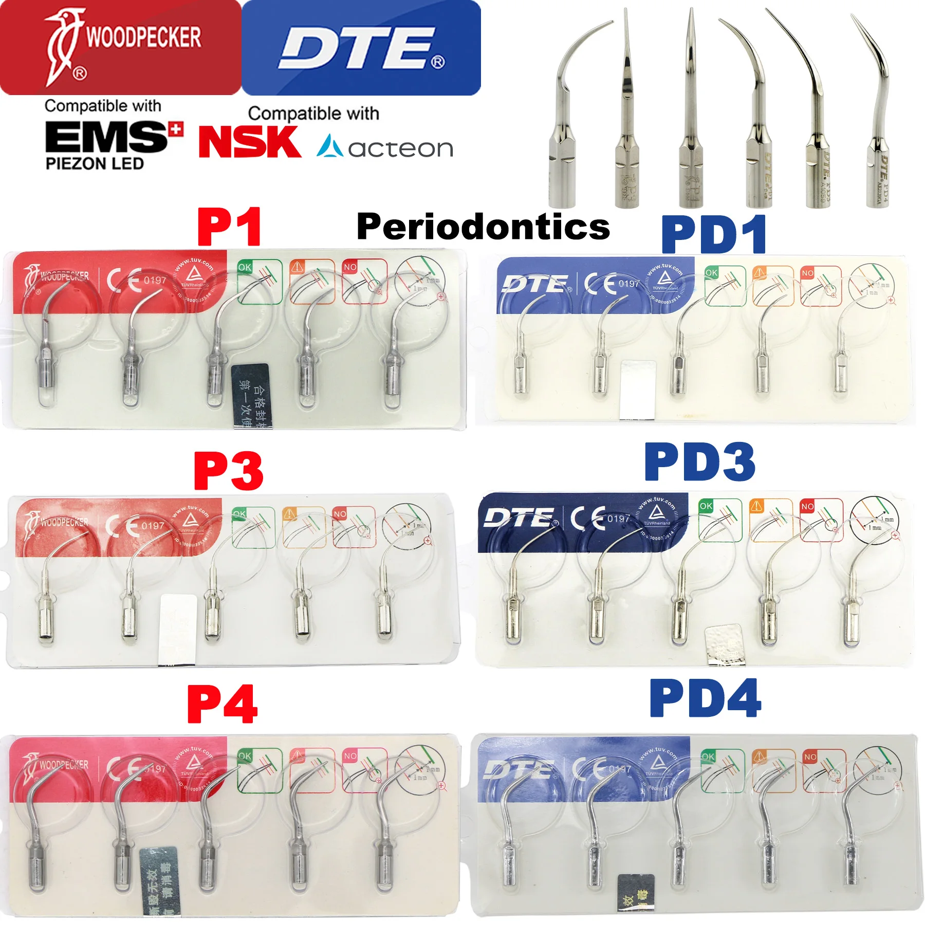 

Woodpecker DTE Tips Dental Ultrasonic Scaler Tips Periodontics Tips Fit EMS UDS NSK SATELEC Scaler Handpiece Dentistry Tools