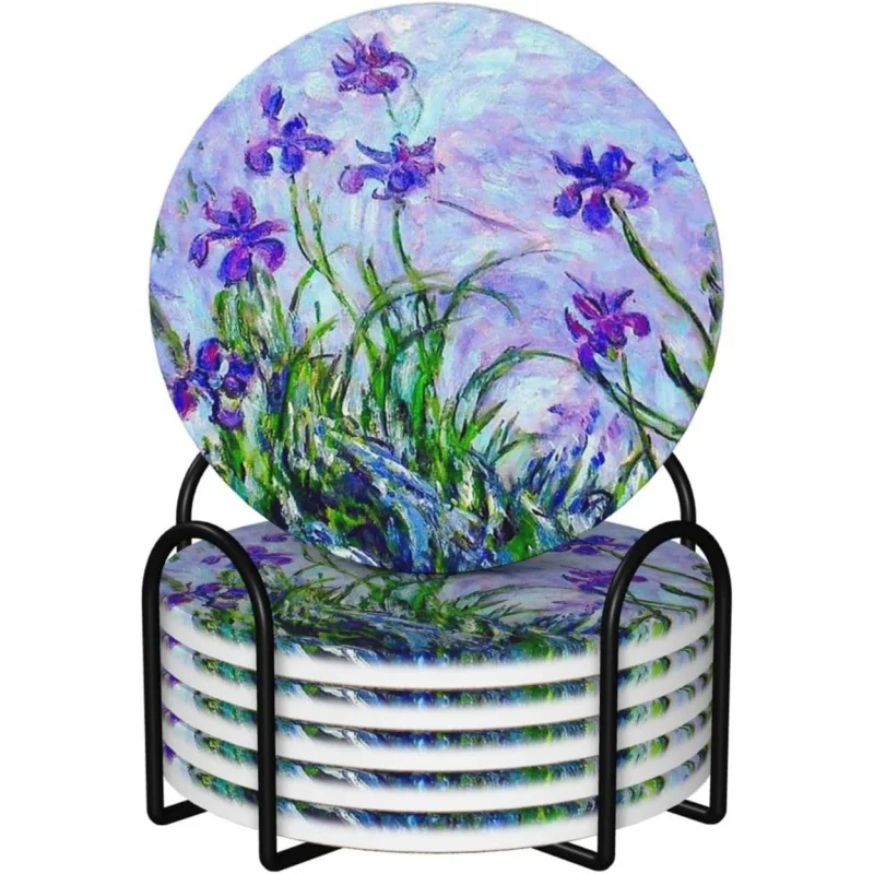 Monet Purple Irises Coasters for Drinks with Holder 6 Pack Absorbent Ceramic Absorb Stone Coasters with Cork Base for Kitchen
Monet Purple Irises Coasters for Drinks with Holder 6 Pack Absorbent Ceramic Absorb Stone Coasters with Cork Base for Kitchen