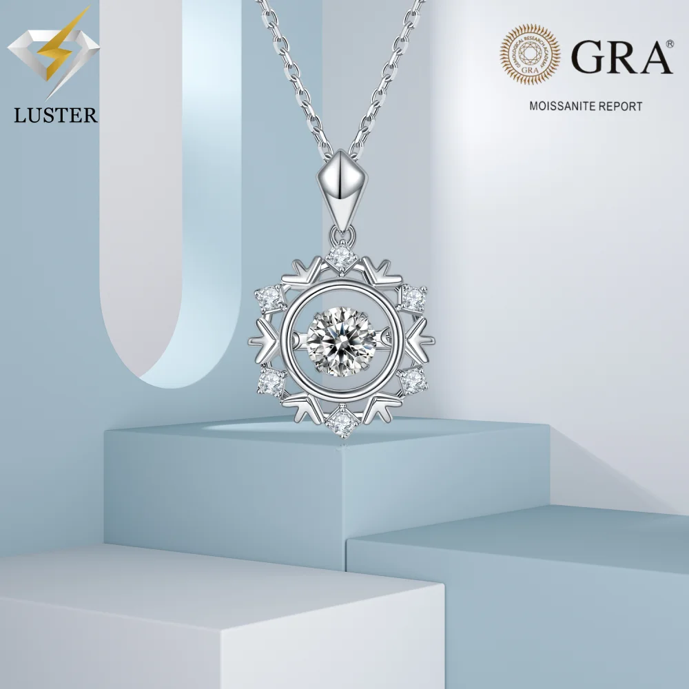 

LUSTER Moissanite Pendant Necklace D Color 925 Sterling Silver 18K White Gold Plated Diamond Test Passed Jewelry Gift for Women