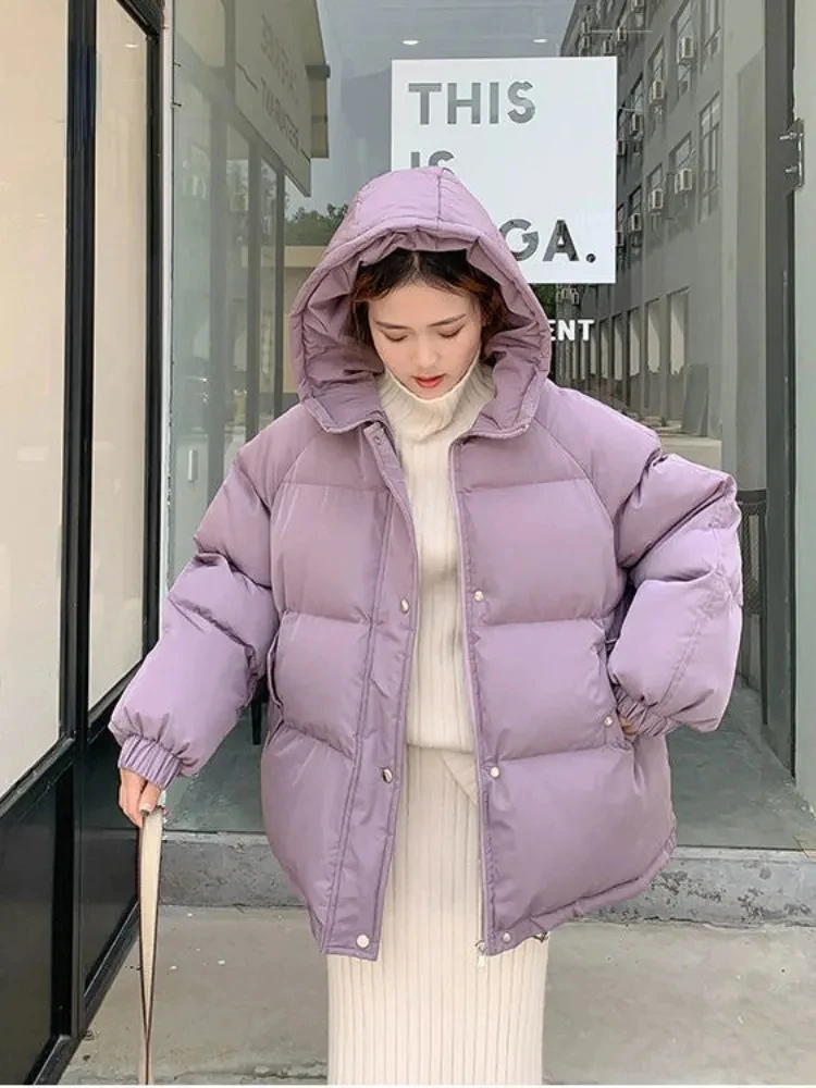

New 2024 Women Short Jacket Winter Thick Hooded Cotton Padded Coats Female Korean Loose Puffer Parkas Ladies Oversize Outwear