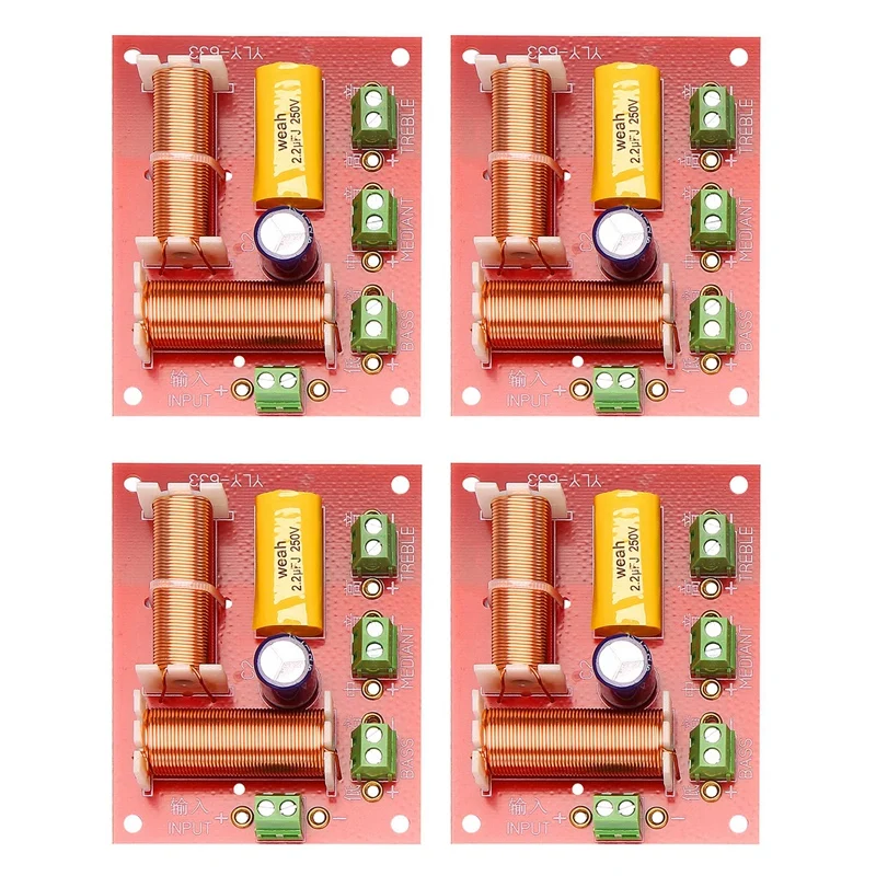 4Pcs 200W 3 Way Audio Speaker Crossover Treble + Midrange + Bass Independent Crossover Speakers Filter Frequency Divider
4Pcs 200W 3 Way Audio Speaker Crossover Treble + Midrange + Bass Independent Crossover Speakers Filter Frequency Divider
