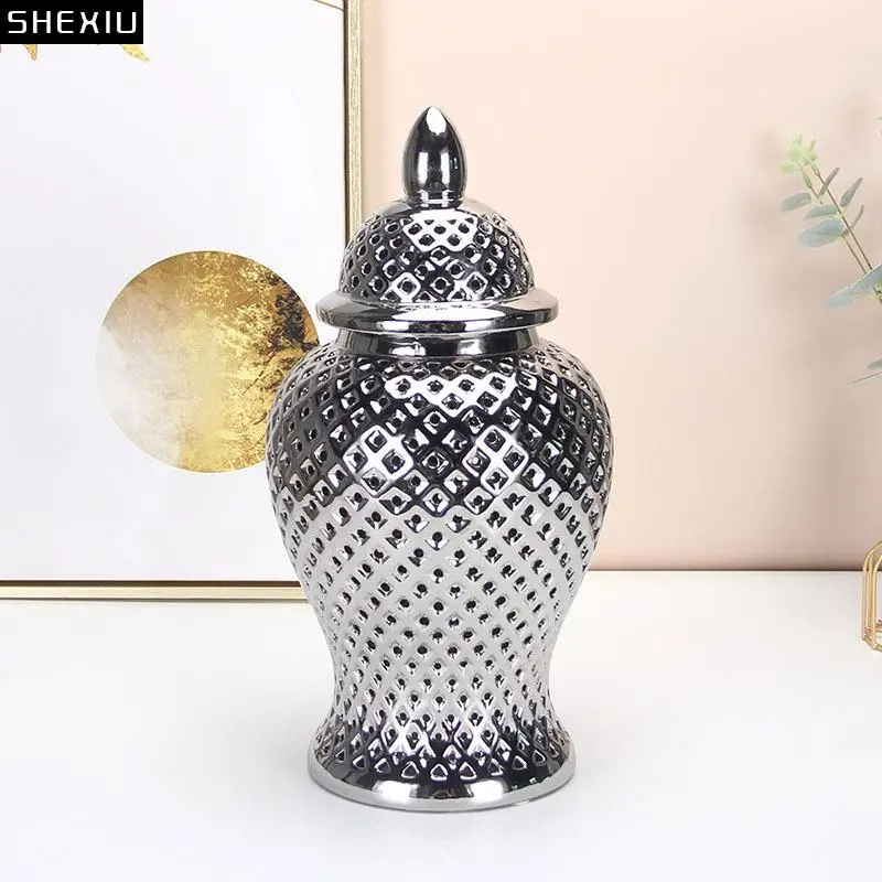 Minimalist Silver Hollowed General Jar Ginger Jars Ceramic Storage Tank Cosmetic Containers Artificial Flower Floral Vase
Minimalist Silver Hollowed General Jar Ginger Jars Ceramic Storage Tank Cosmetic Containers Artificial Flower Floral Vase