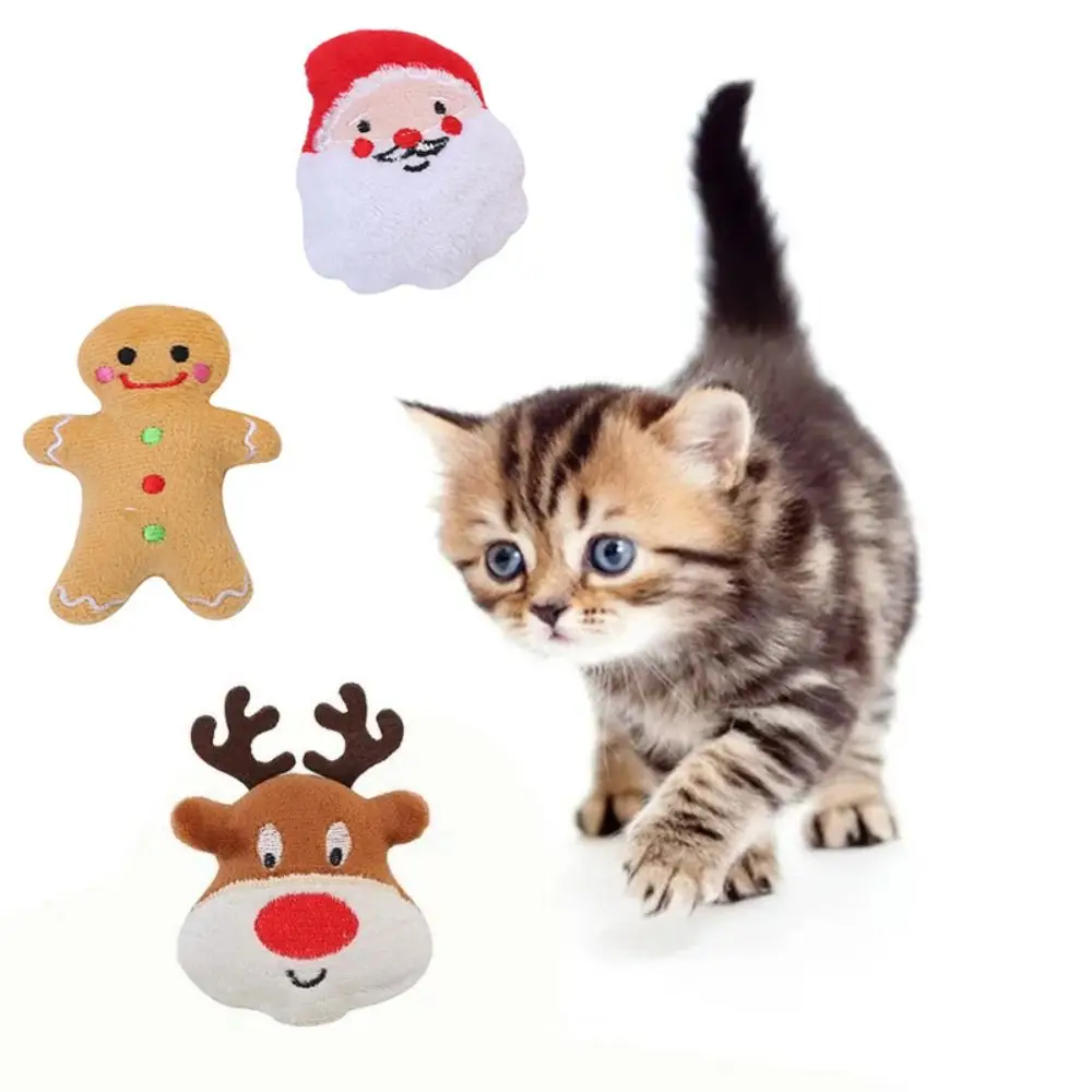 

Santa Claus Christmas Cat Chew Toy Pet Supplies Gingerbread Man Kitten Cat Bite Toy Elk Plush Cat Catnip Toy Cat