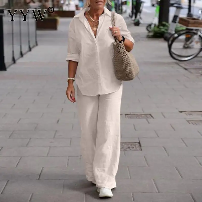 Women Cotton Linen Suits 2023 Elegant Solid Long Sleeve Tops Wide Leg Trousers Two Piece Set Female Casual Straight Pants Suits
Women Cotton Linen Suits 2023 Elegant Solid Long Sleeve Tops Wide Leg Trousers Two Piece Set Female Casual Straight Pants Suits