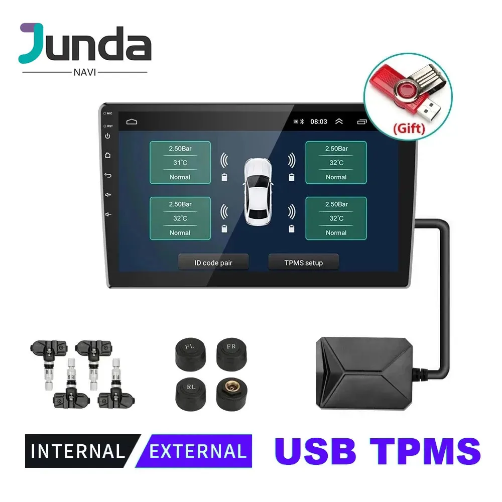 

Junda Navi - USB TPMS Tire Pressure Monitoring System Android TPMS Spare Tyre Internal External Sensor For Car Radio DVD Player