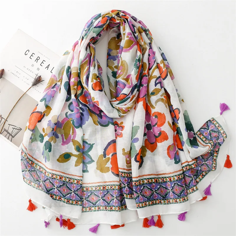 

2024 New Spring Ombre Flower Print Tassel Scarf Shawls Long Floral Pattern Scarves Hijab Wrap Foulard Free Shipping