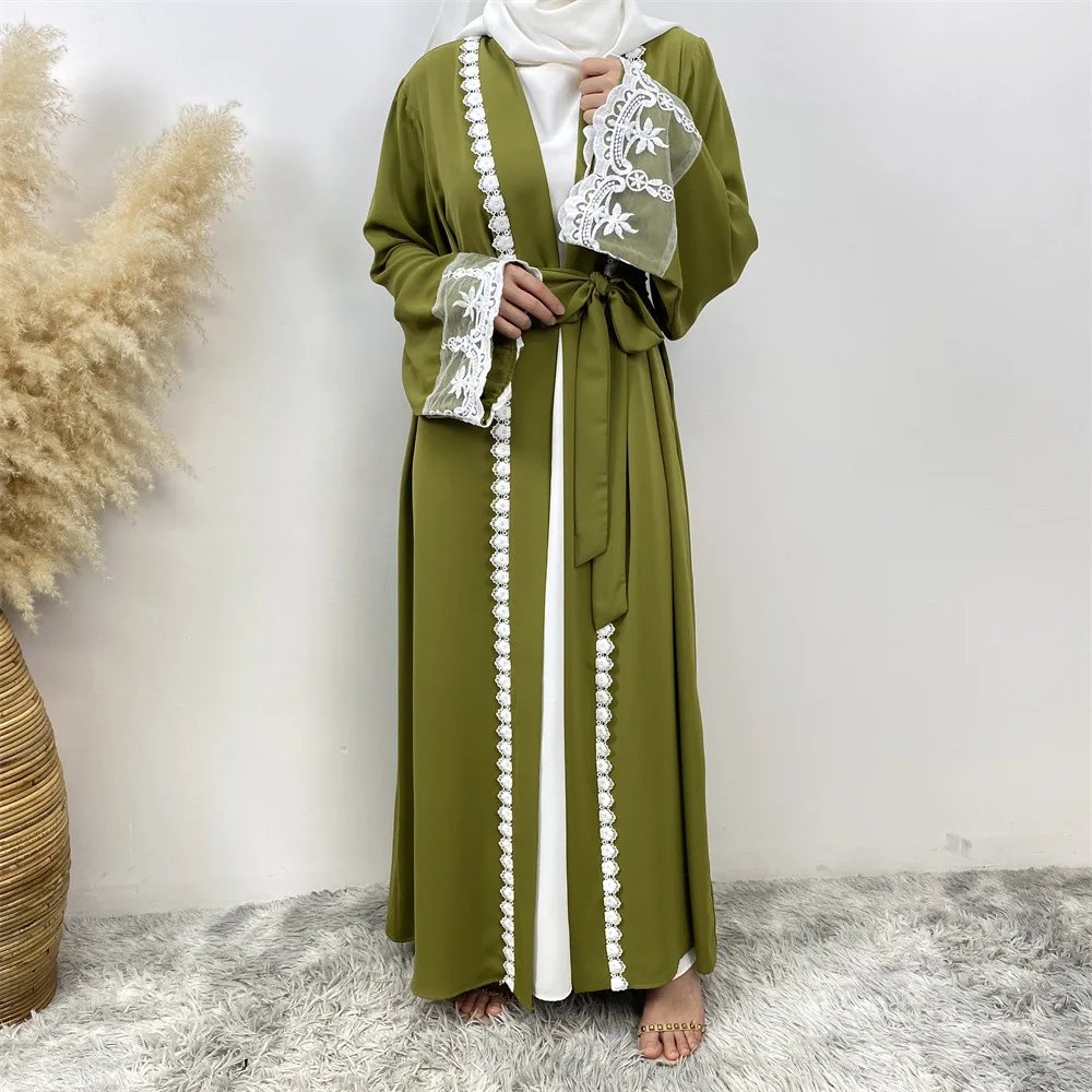 

New Muslim Elegant Abaya Lace Embroidery Dress Dubai Women Robe Kaftan Moroccan Ramadan Eid Kimono Cardigan Jalabiya Djellaba