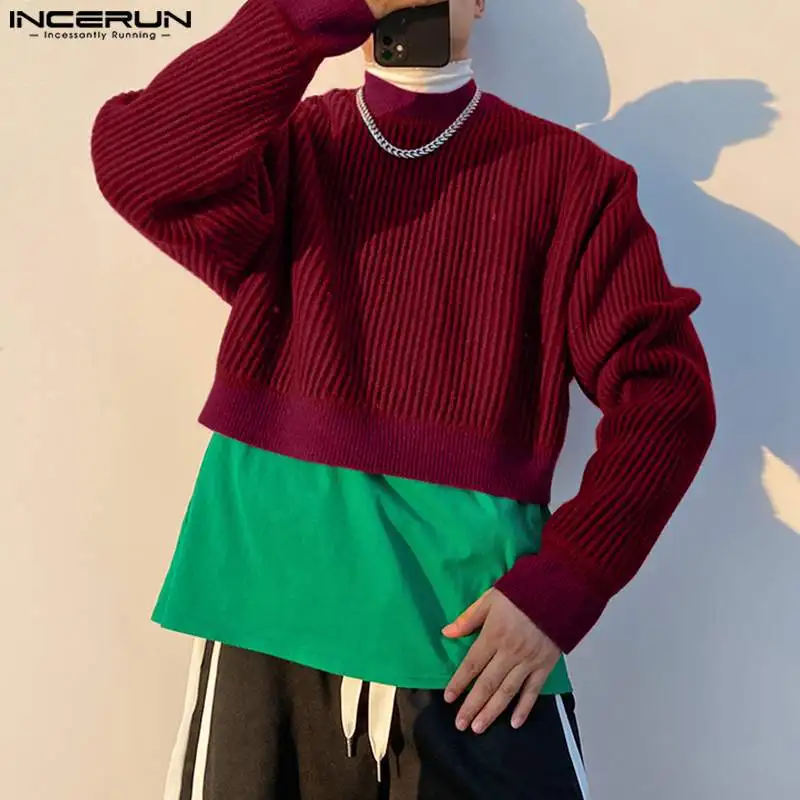 

INCERUN Men Pullovers Solid Color Knitted Turtleneck Long Sleeve Casual Crop Tops Streetwear Korean Style Fashion Sweaters S-5XL