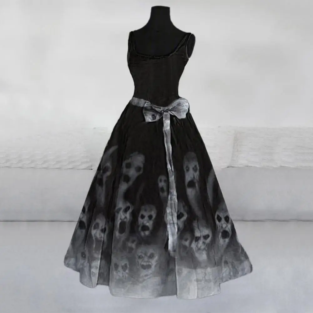 

Women Dress Ghostly Halloween Dress A-line Flared Tunic with Print Belted Cosplay Costume for Women Wedding Guest Attire Ghost