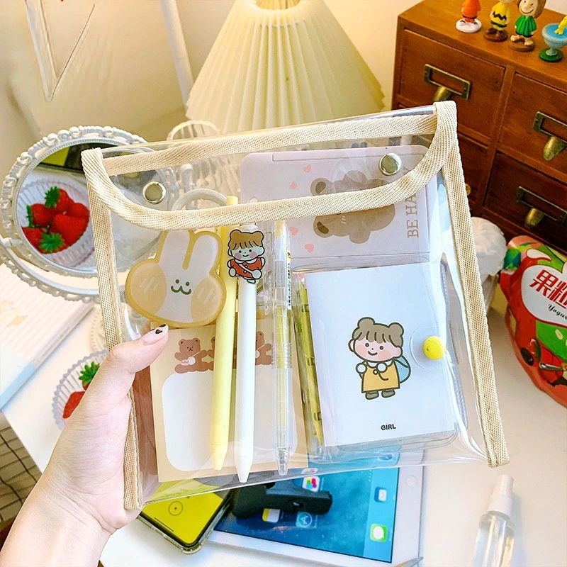 Portable Snap Button Pen Bags Cosmetic Storage Bag PVC Transparent Large Capacity Pencil Case
Portable Snap Button Pen Bags Cosmetic Storage Bag PVC Transparent Large Capacity Pencil Case