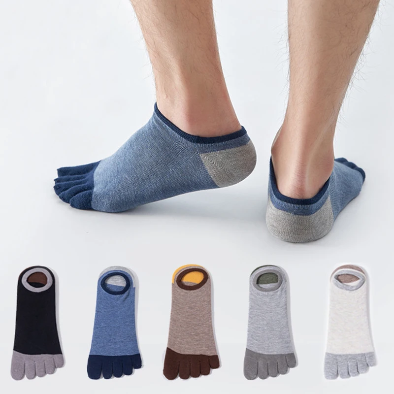 

5 Pairs Invisible Toe Socks Summer Cotton Thin Shallow Mouth Sweat-Absorbing Casual Breathable Deodorant 5 Finger No Show Socks