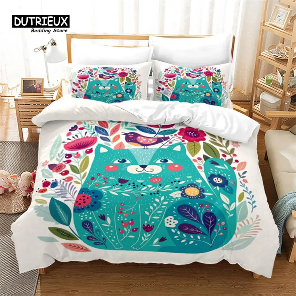 

Cute Cartoon Cat Duvet Cover Funny Cats Bedding Set Microfiber Animals Comforter Cover With Pillowcases Twin Full For Kids Teen