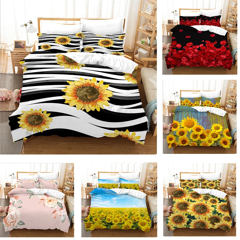 

Sunflower Flower Double Duvet Cover Bedding Set Quilt Case Linens King Queen Full Size 3D Print Pillowcase Single Twin 220x240