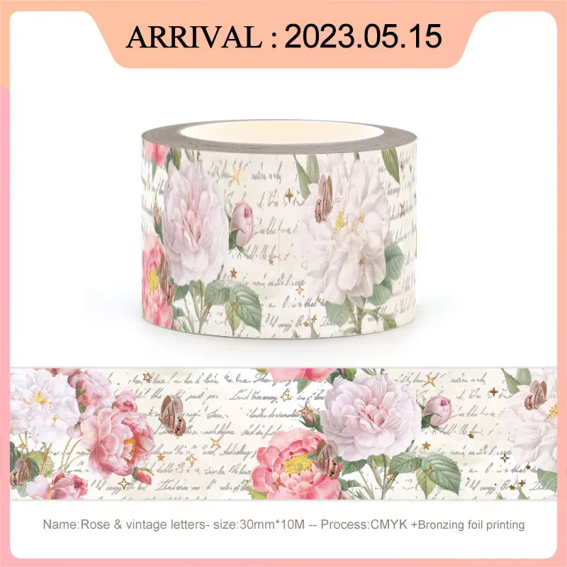 

2023 NEW 1PC. 10M Deco Vintage Script & Flowers Star Washi Tape Set Scrapbooking Journal Adhesive Masking Tape Cute Stationery