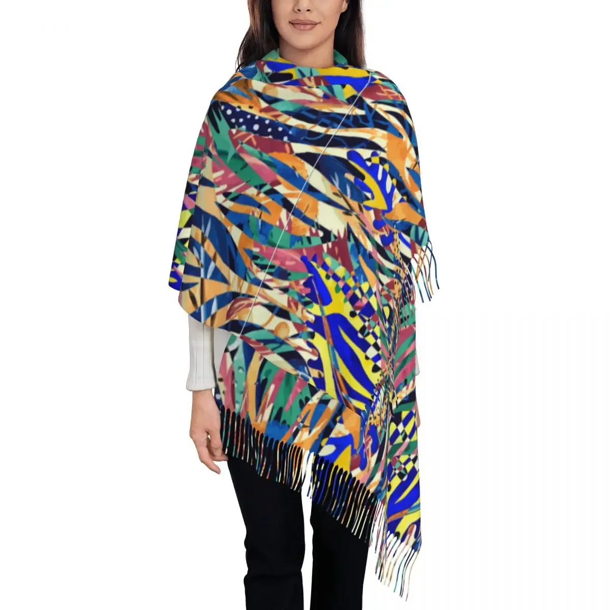 

Женская шаль из пашмины с абстрактным рисунком, длинный большой шарф с бахромой
