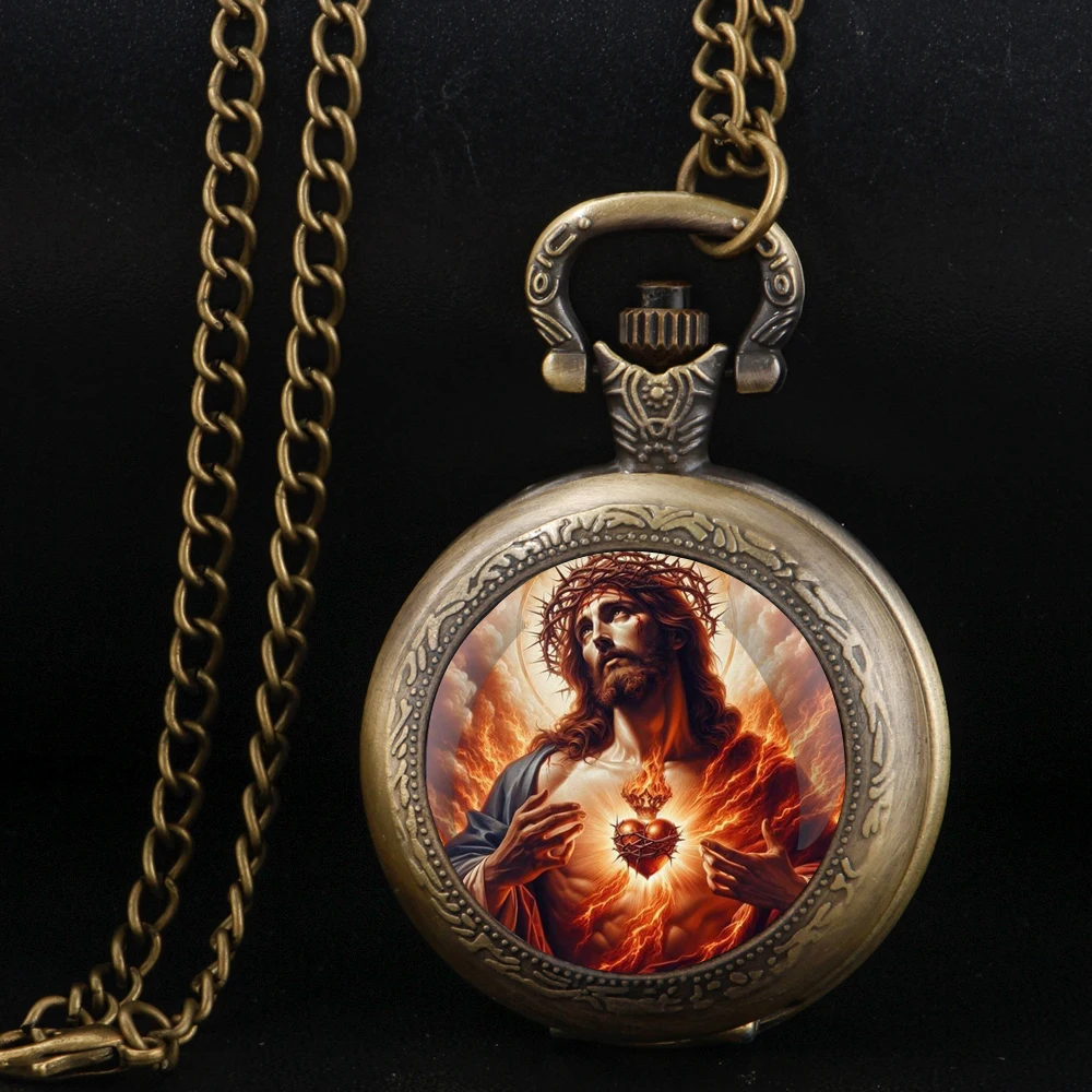 

New Mysterious Jesus Bronze Vintage Quartz Pocket Watch Women Men Necklace Unique Pendant Clock Watch Gift Accessories