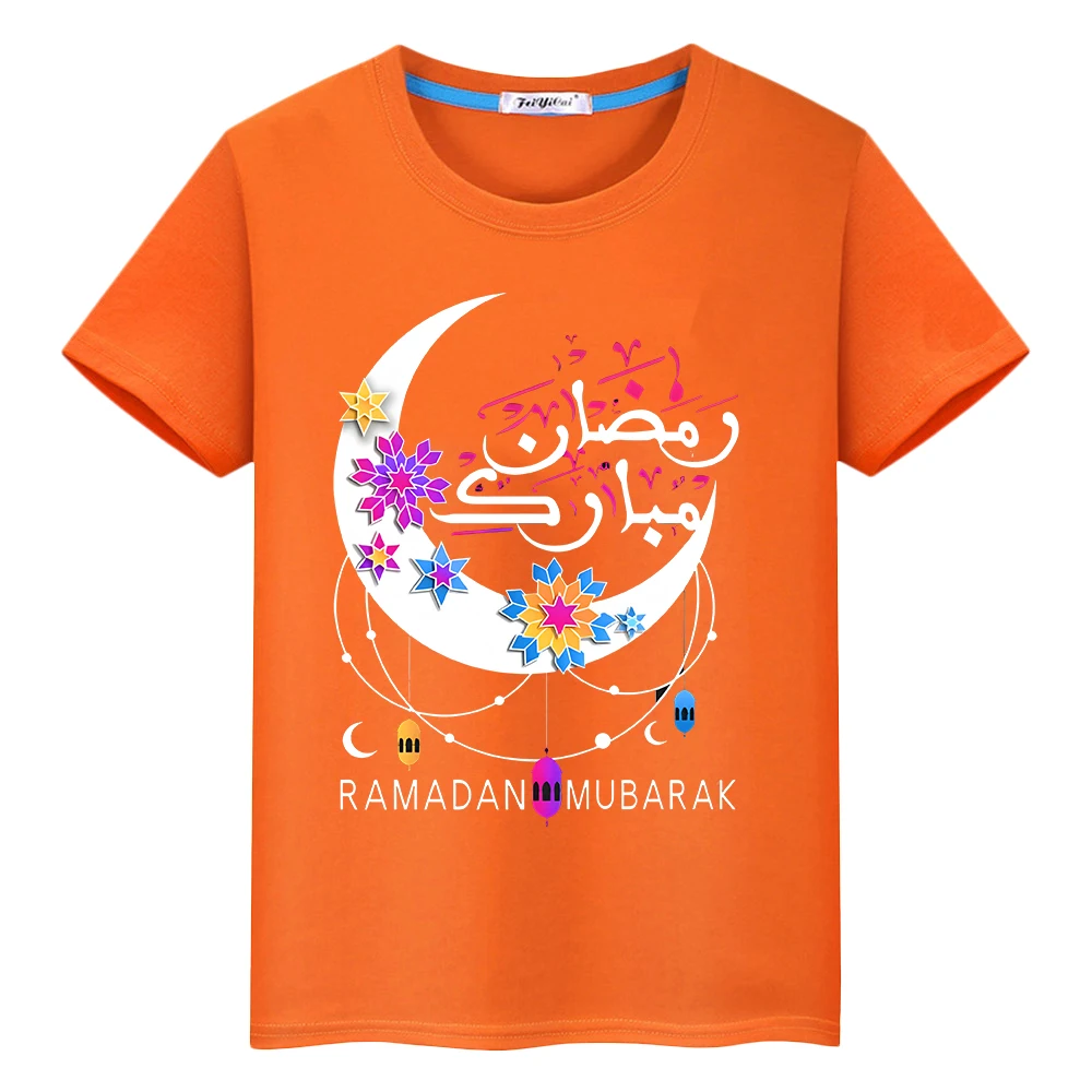 

ИД счастливый Рамадан дети с Луной накидка Аниме футболки для мальчиков y2k Рамадан мубара принт мусульманский 100% хлопок футболка праздничный наряд